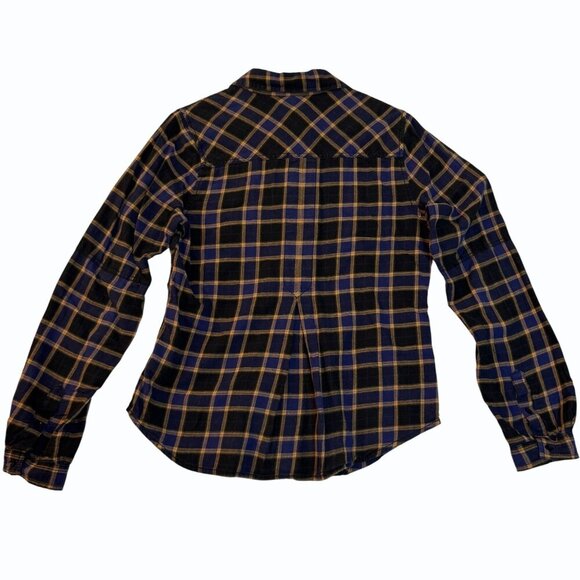 We The Free People Going Back to Harvard Shirt‎ Women Size M Plaid Blue Preppy - Picture 4 of 8